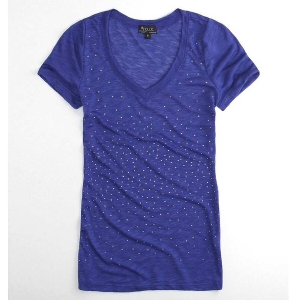 Nollie Navy Studded V-Neck Silver Galaxy Night Sky Edgy Burnout Short Sleeve Top